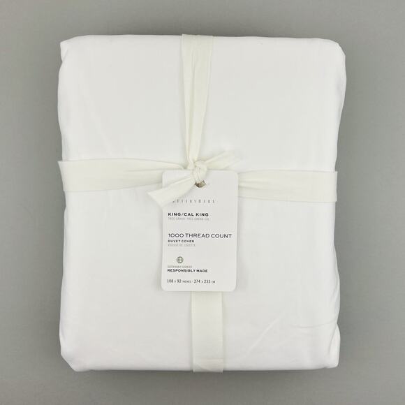 Pottery Barn Duvet Cover KING / CAL KING 1000 Thread Count Sateen White NWT - Picture 1 of 6